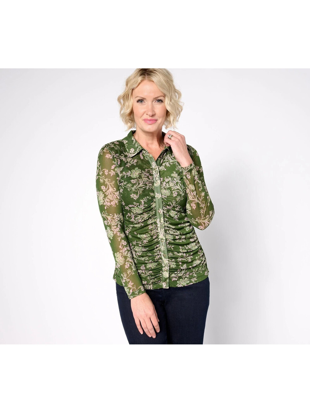 Susan Graver Women's Top Printed Mesh Long-Sleeve Multi-colored, Size 3X